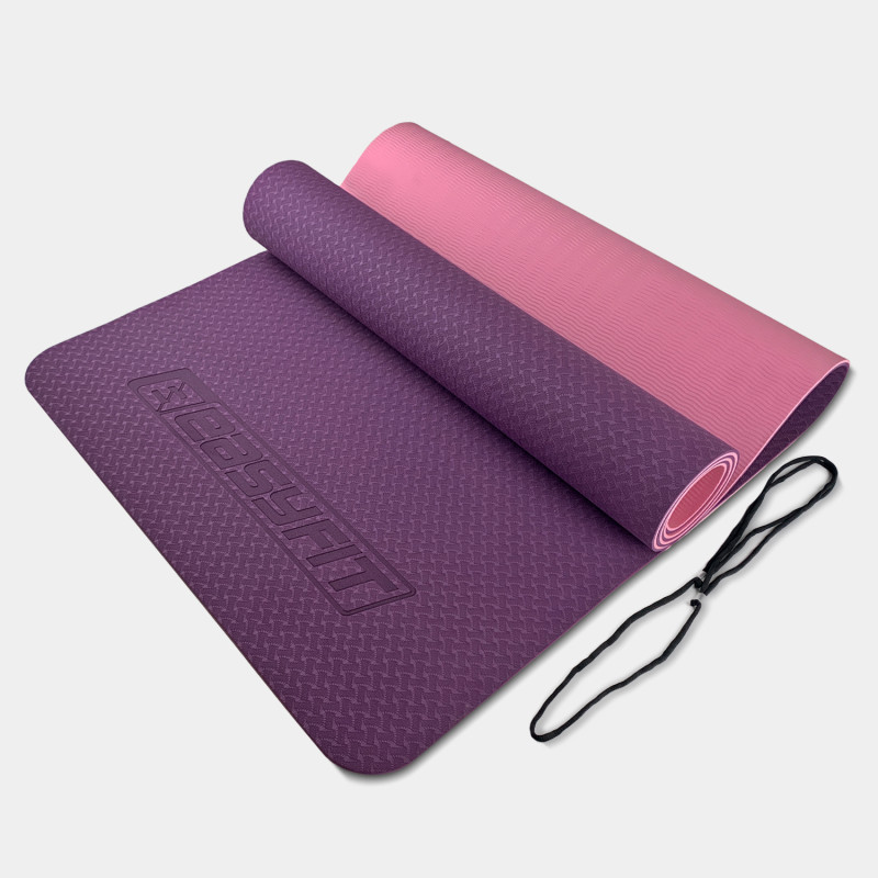 Килимок EasyFit TPE+TC 6 мм фіолетово-рожевого кольору з ремінцем для перенесення